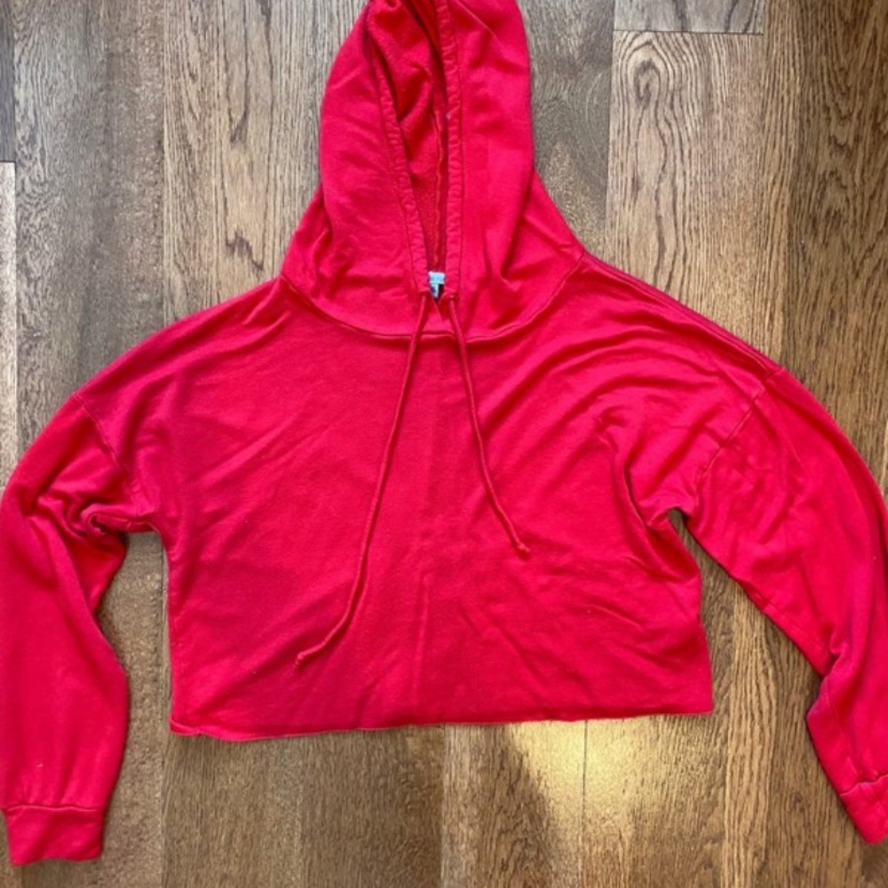Red hooded crop top